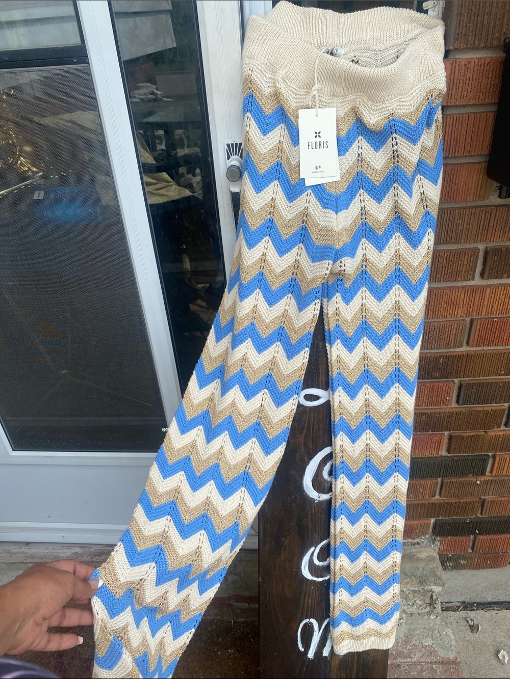 Women's Cream & Blue Knit Pants - Picture 5 of 12